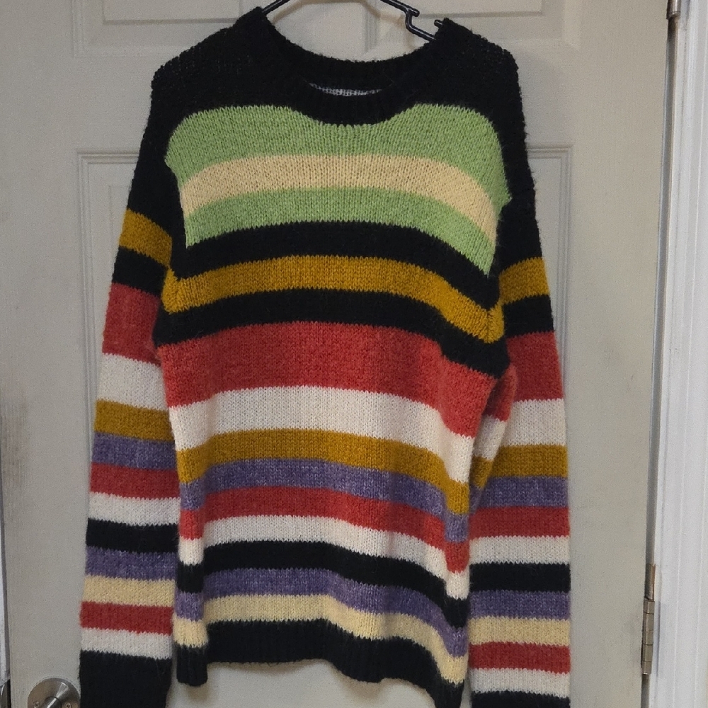 RtA Multicolor Striped Crewneck Sweater - Black Green Red White Purple Gold